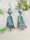 Designer Silver-Look Monalisa Dangler Earrings for Ethnic Wear | Sarichka