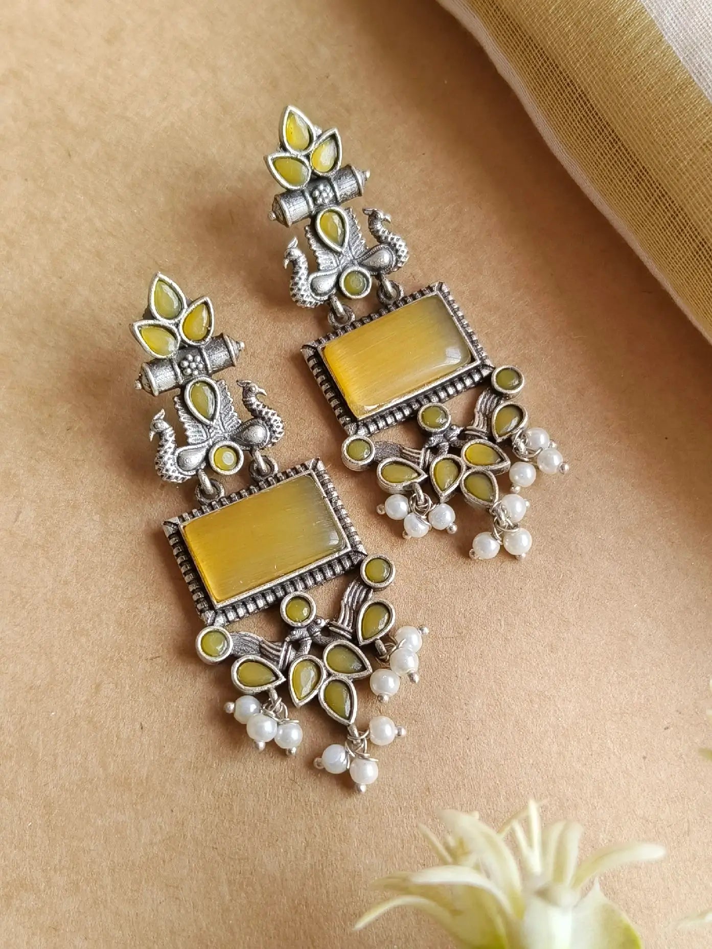 Silver Look-Alike Dangler Earrings for Elegant Ethnic Wear | Sarichka