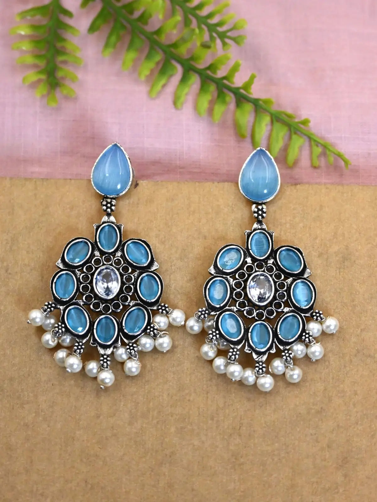 Oxidised Pearl Drop Dangler Earrings – Elegant Party Wear Statement | Sarichka