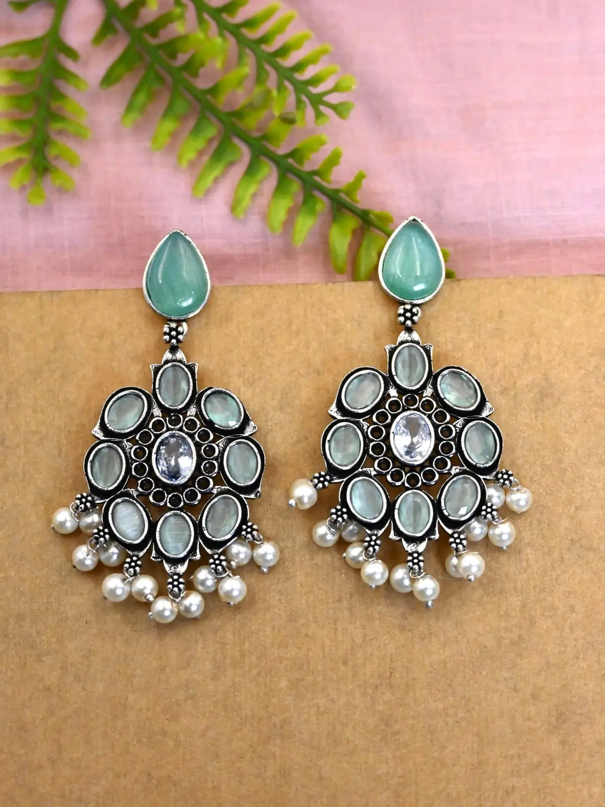 Oxidised Pearl Drop Dangler Earrings – Elegant Party Wear Statement | Sarichka