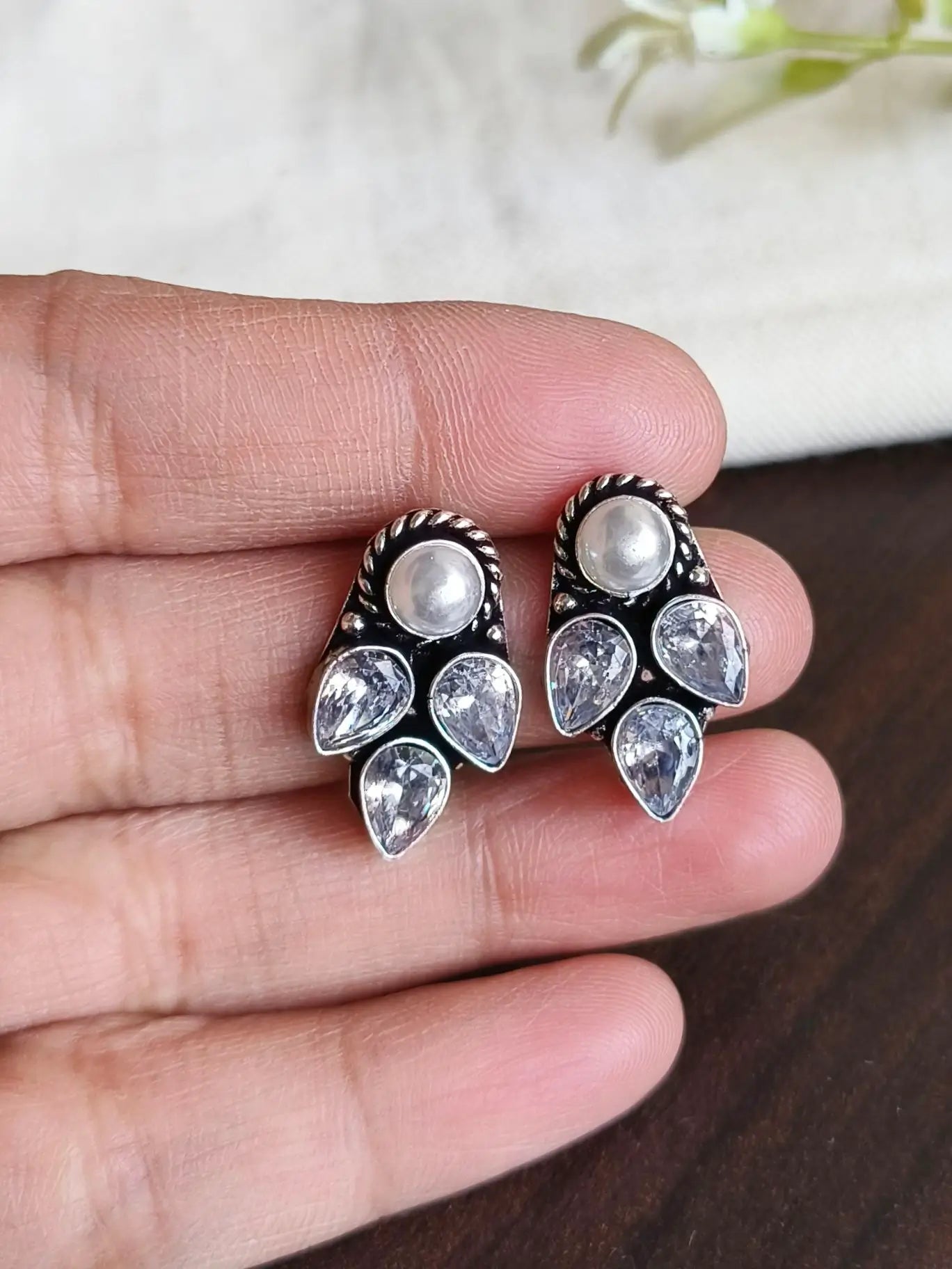 Brass Oxidised Stud Earrings for Daily Casual Wear | Sarichka