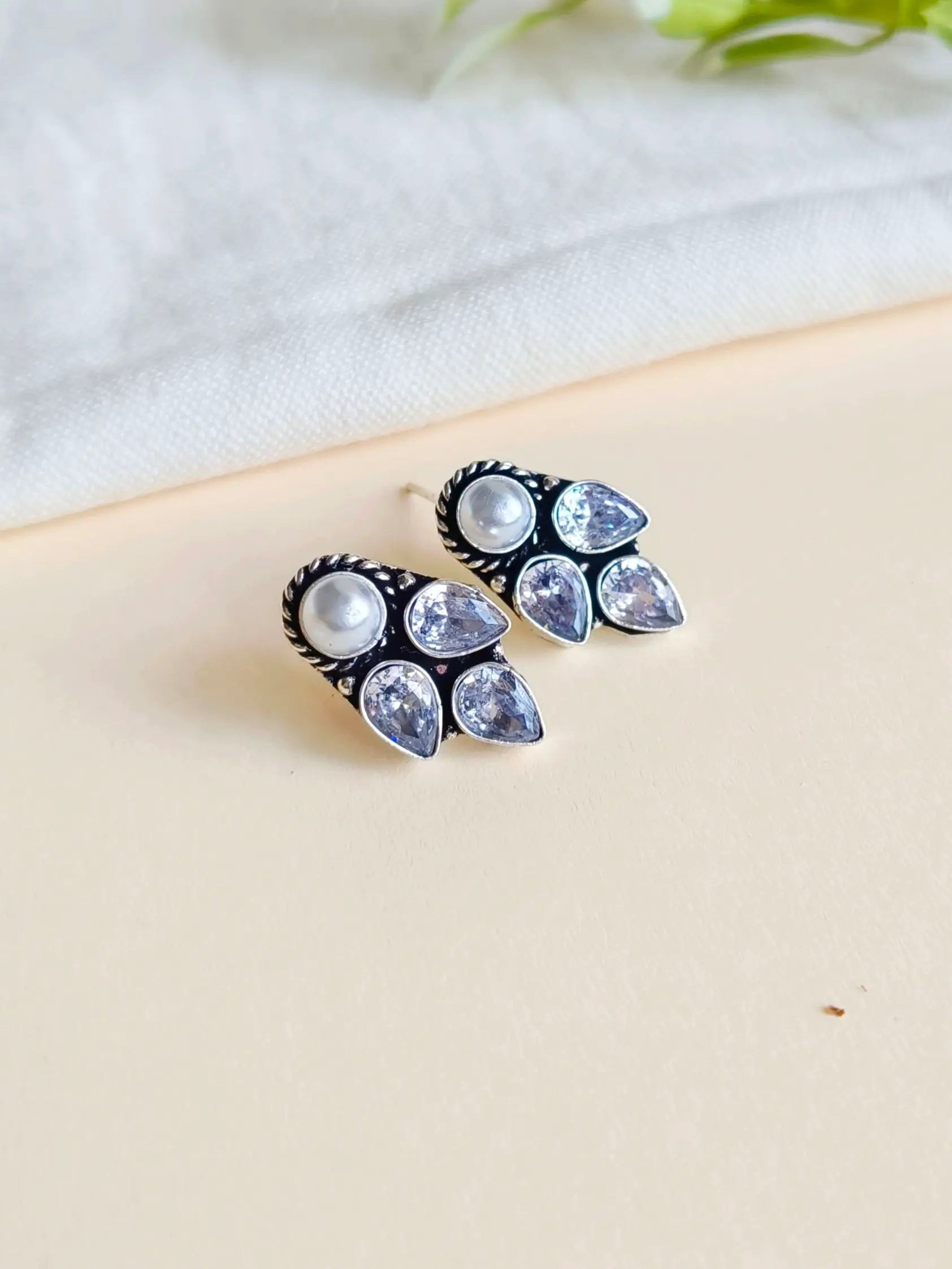 Brass Oxidised Stud Earrings for Daily Casual Wear | Sarichka