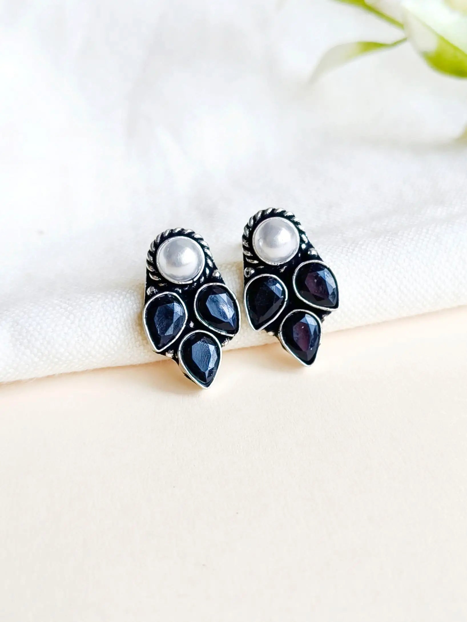 Brass Oxidised Stud Earrings for Daily Casual Wear | Sarichka