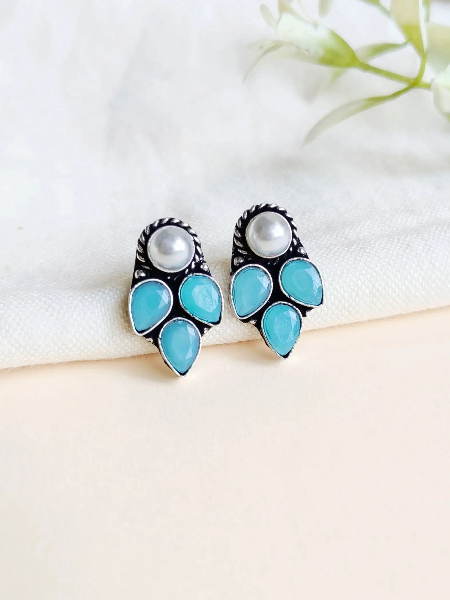 Brass Oxidised Stud Earrings for Daily Casual Wear | Sarichka