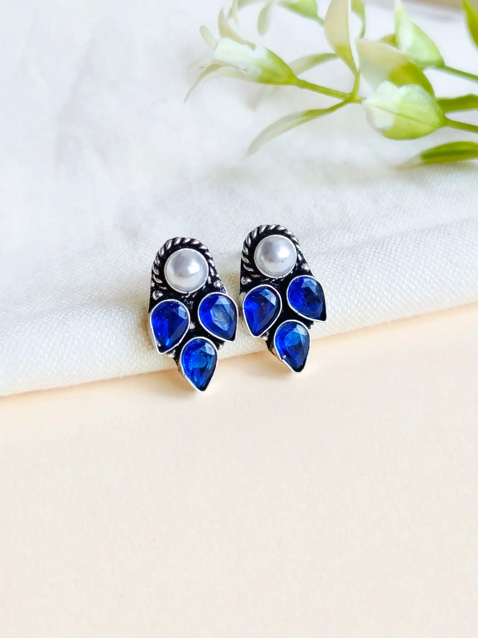 Brass Oxidised Stud Earrings for Daily Casual Wear | Sarichka