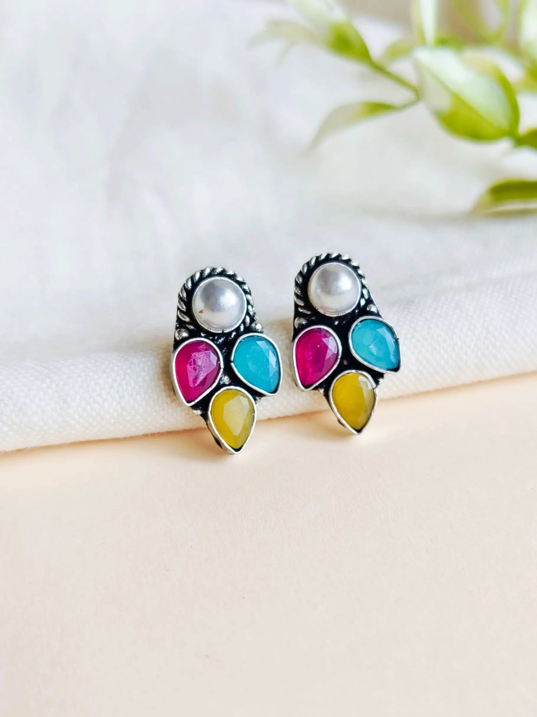 Brass Oxidised Stud Earrings for Daily Casual Wear | Sarichka