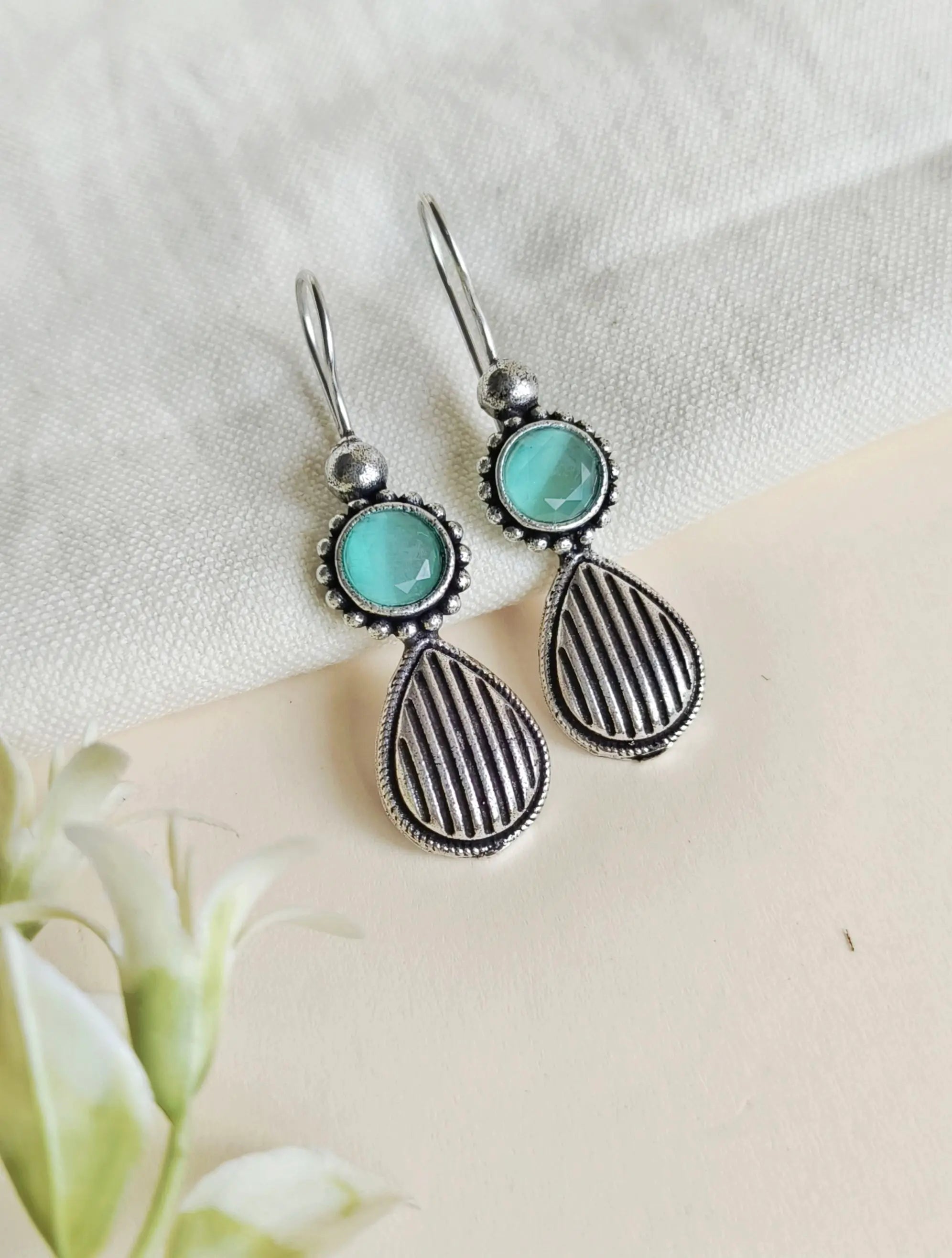 German Silver Oxidised Hook Earrings for Casual Wear | Sarichka