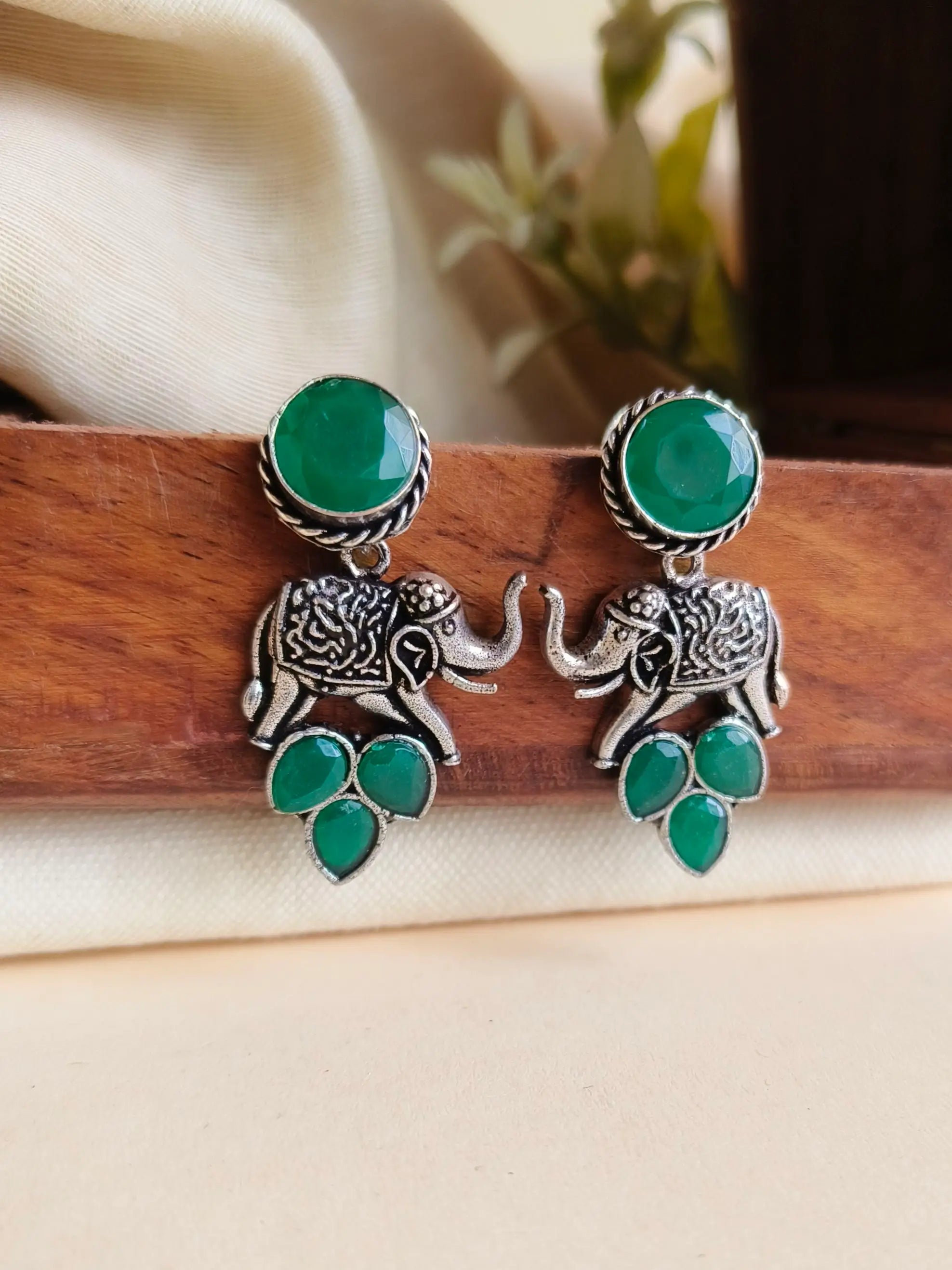 Brass Oxidised Elephant Dangler Earrings with Intricate Design | Sarichka