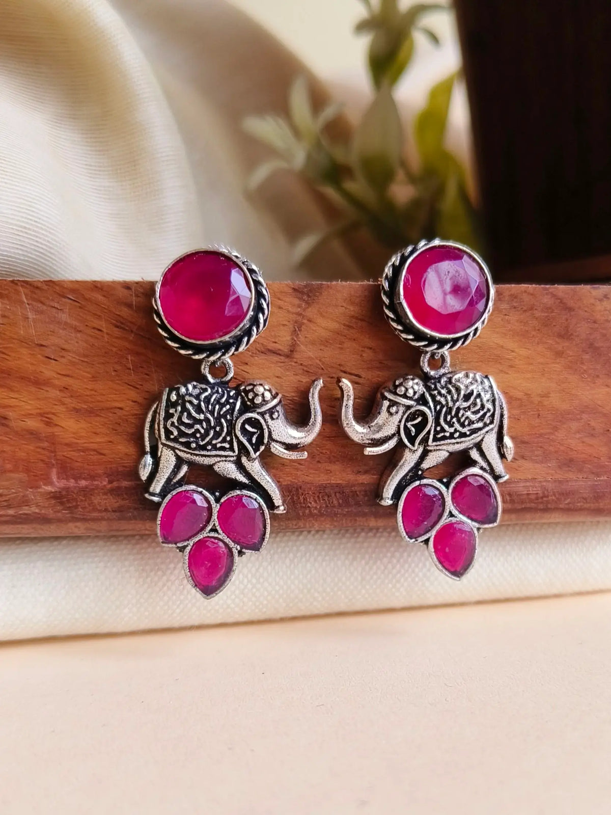 Brass Oxidised Elephant Dangler Earrings with Intricate Design | Sarichka