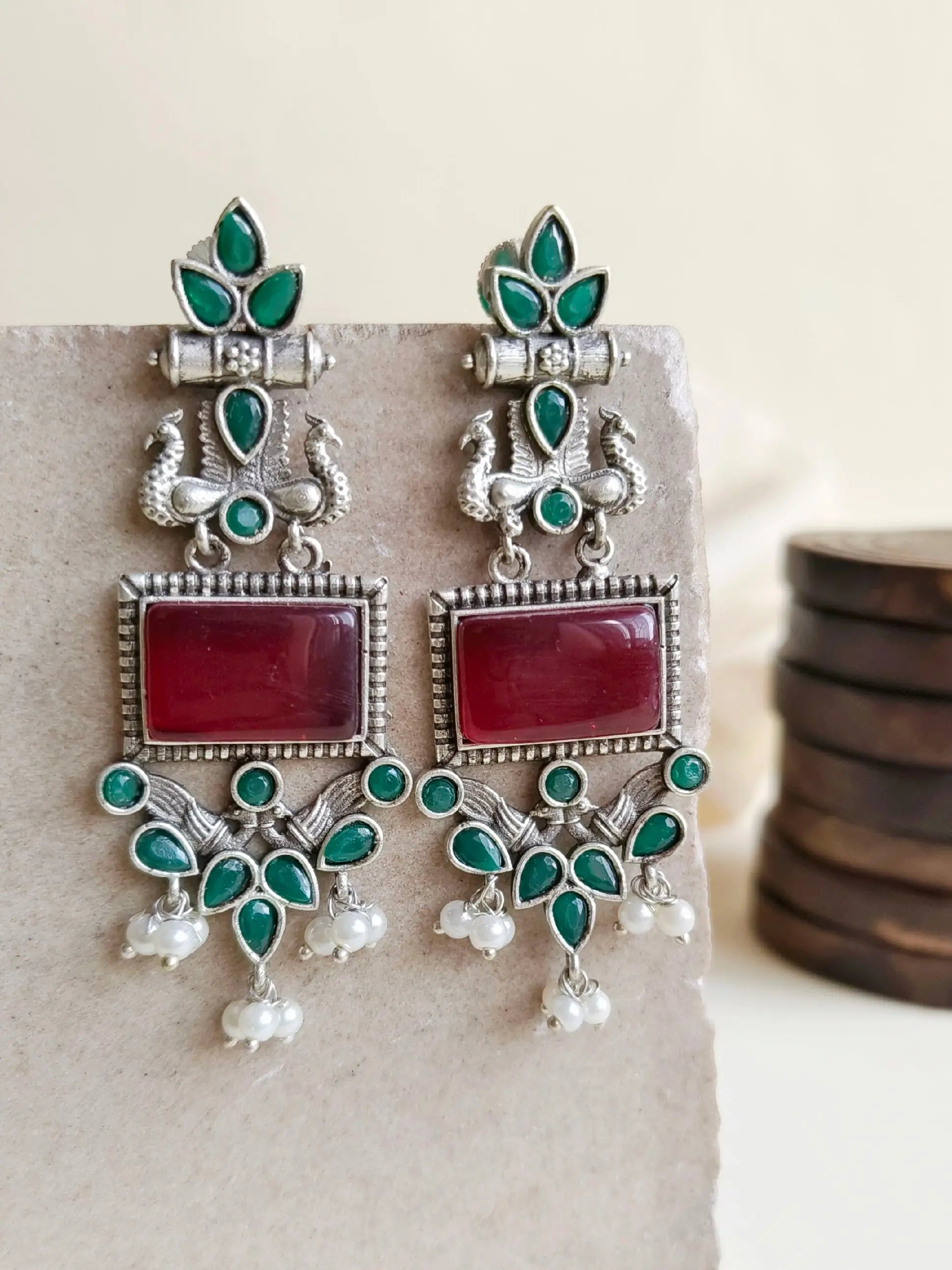 Silver Look-Alike Dangler Earrings for Elegant Ethnic Wear | Sarichka