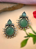 Oxidised Silver Monalisa Stone Stud Earrings with Classy Design | Sarichka