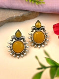 Oxidised Silver Monalisa Stone Stud Earrings with Classy Design | Sarichka