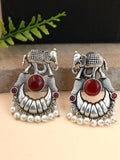 Broad Elephant Earrings with Monalisa Stone & Pearl Drops | Sarichka