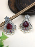 Monalisa Pearl Silver-Plated Oxidized Stud Earrings for Ethnic Wear | Sarichka