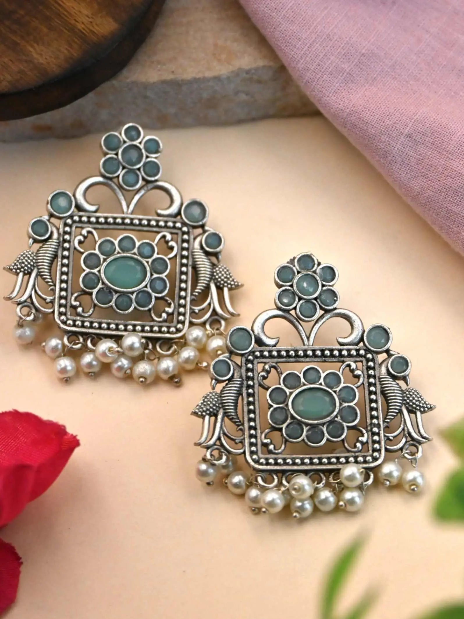 Festive Silver Replica Earrings with Intricate Design for Ethnic Wear | Sarichka