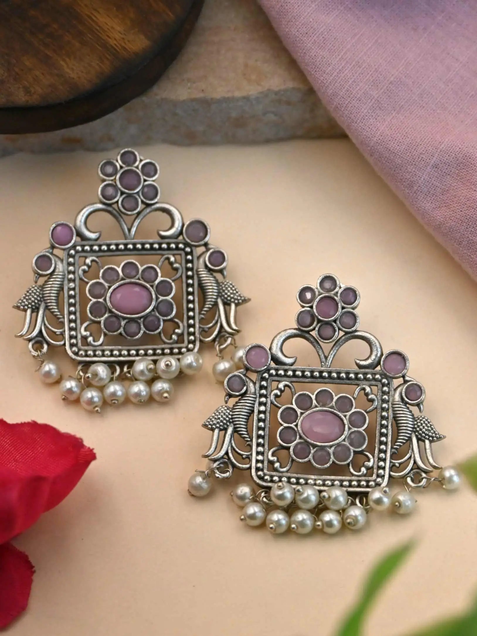 Festive Silver Replica Earrings with Intricate Design for Ethnic Wear | Sarichka