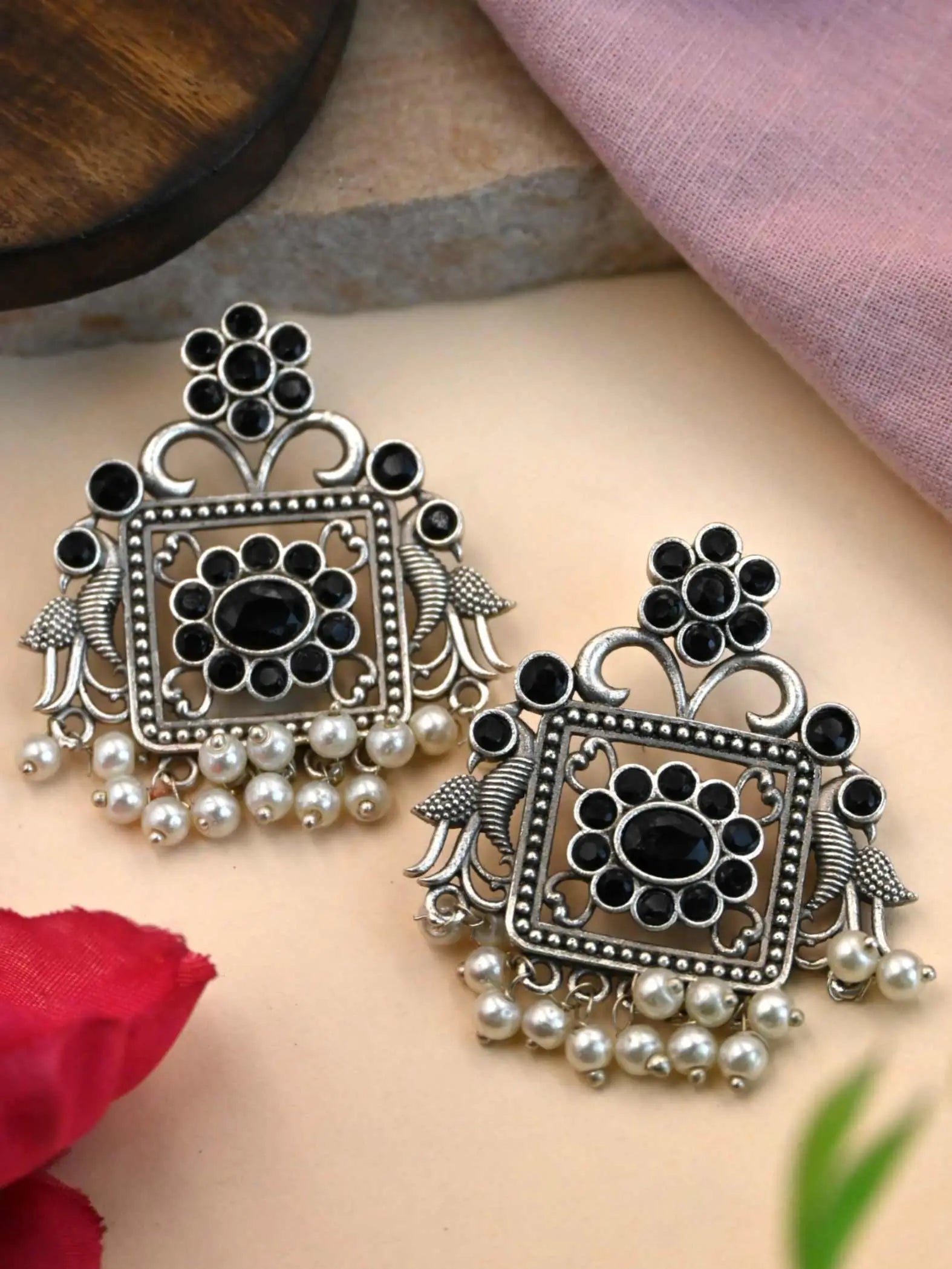 Festive Silver Replica Earrings with Intricate Design for Ethnic Wear | Sarichka