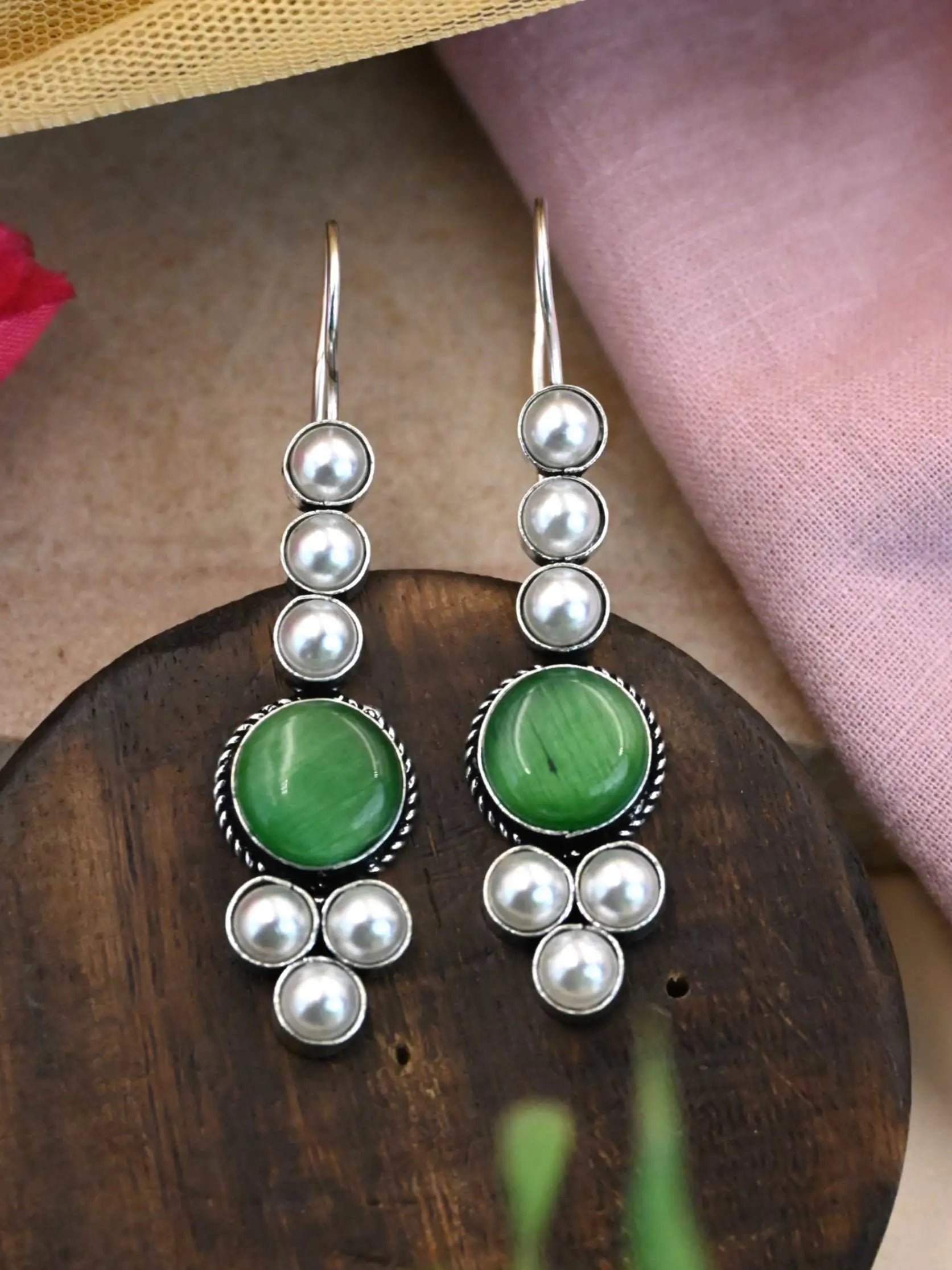 Oxidised Monalisa Pearl Hook Earrings for Casual Elegance | Sarichka