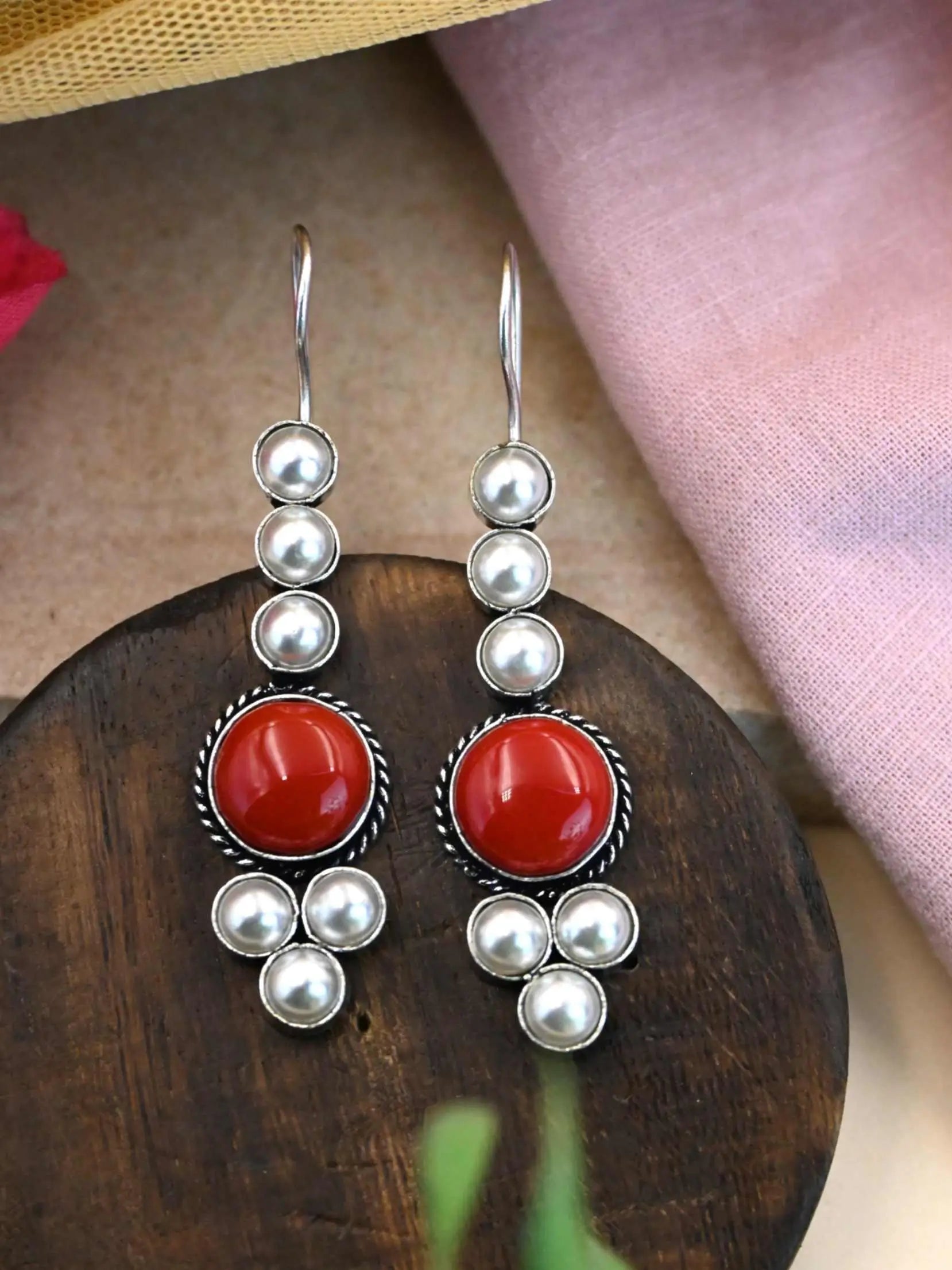 Oxidised Monalisa Pearl Hook Earrings for Casual Elegance | Sarichka