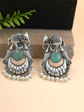 Broad Elephant Earrings with Monalisa Stone & Pearl Drops | Sarichka