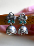 Traditional Oxidised Silver Jhumka Earrings with Intricate Details | Sarichka