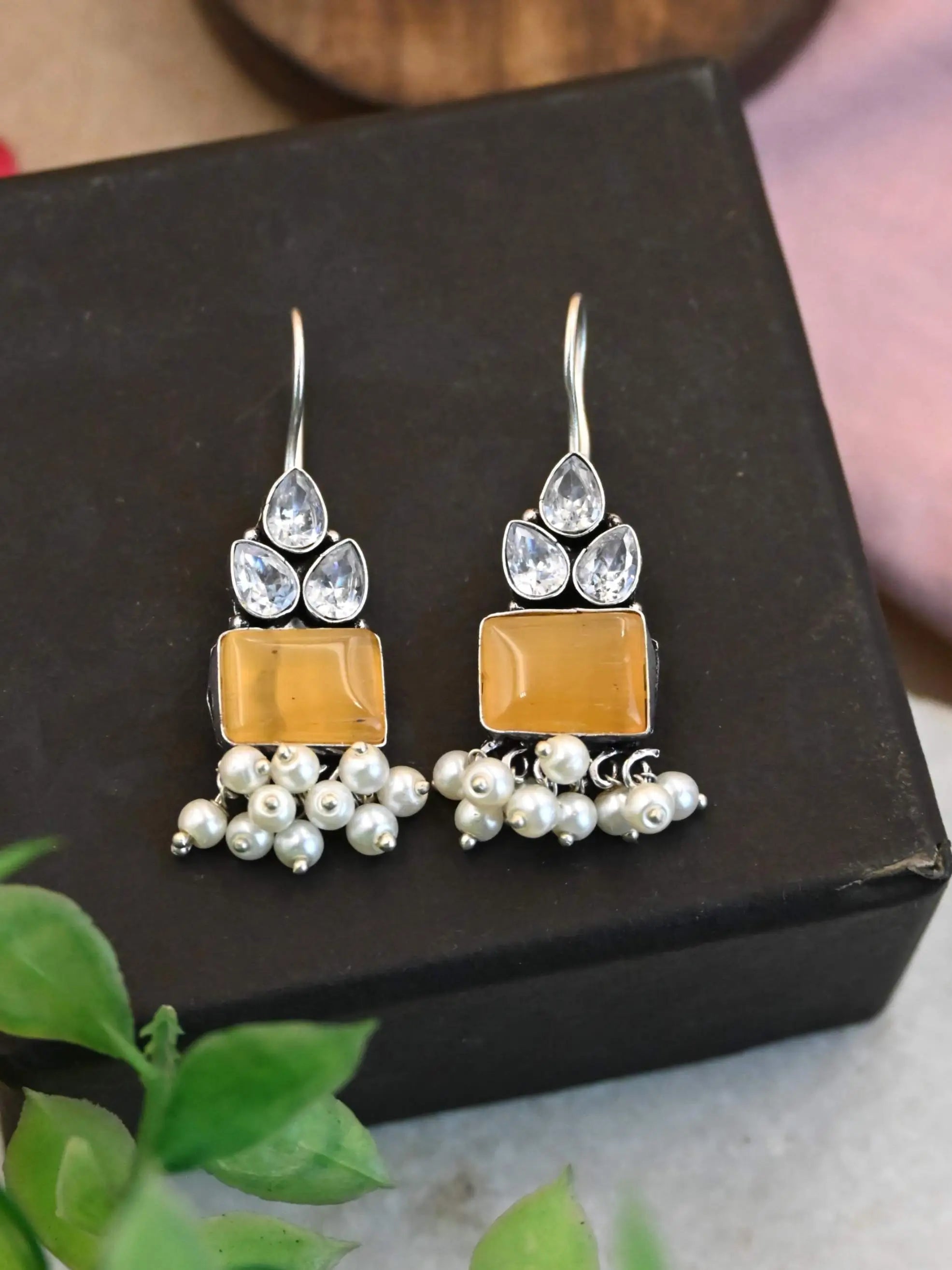 Trendy German Silver Hook Earrings with Elegant Pearl Drops | Sarichka