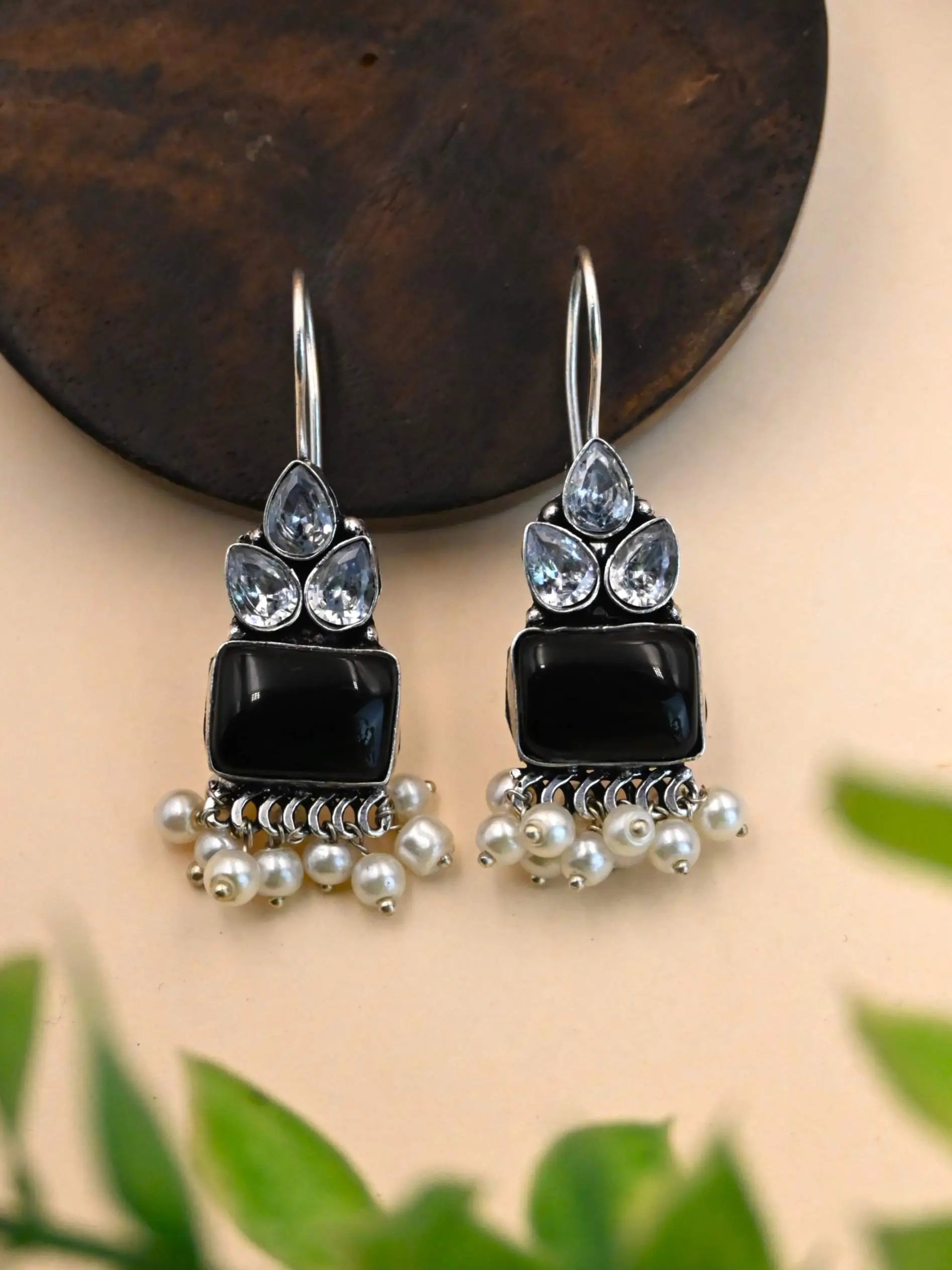 Trendy German Silver Hook Earrings with Elegant Pearl Drops | Sarichka