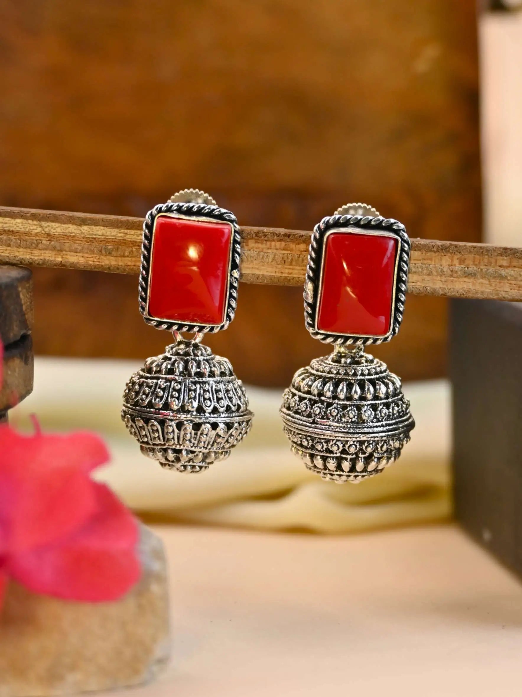 German Silver Monalisa Jhumka Earrings – Traditional Elegance | Sarichka