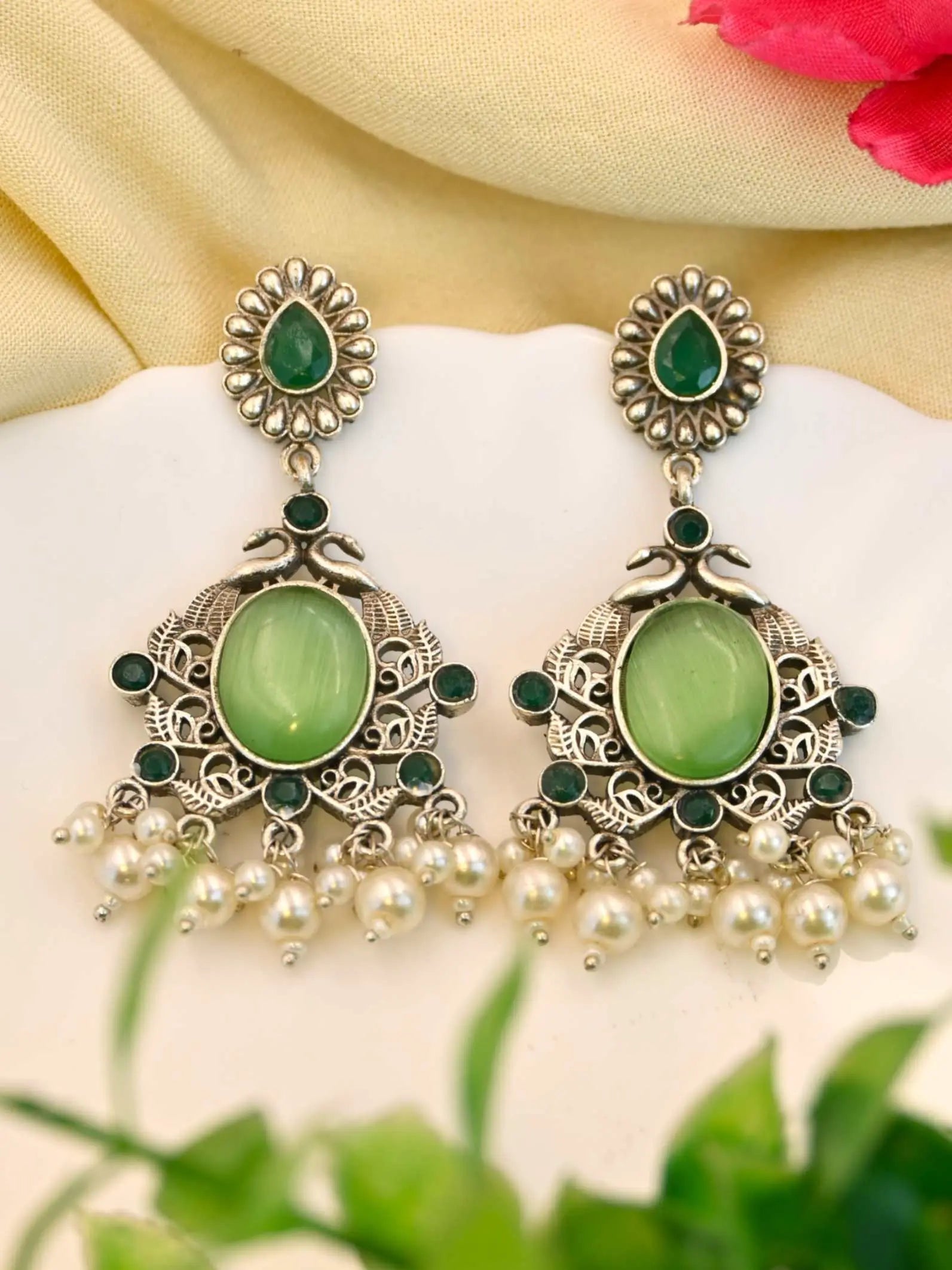 Antique Pearl Silver Earrings – Perfect for Traditional Elegance | Sarichka