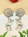 Antique 925 Silver Plated Deer Dangler Earrings for Unique Elegance | Sarichka