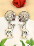 Antique 925 Silver Plated Deer Dangler Earrings for Unique Elegance | Sarichka