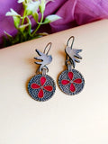 Silver Replica Enamel Hand-Painted Bird Hook Earrings | Sarichka