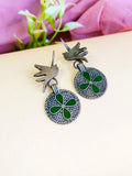 Silver Replica Enamel Hand-Painted Bird Hook Earrings | Sarichka