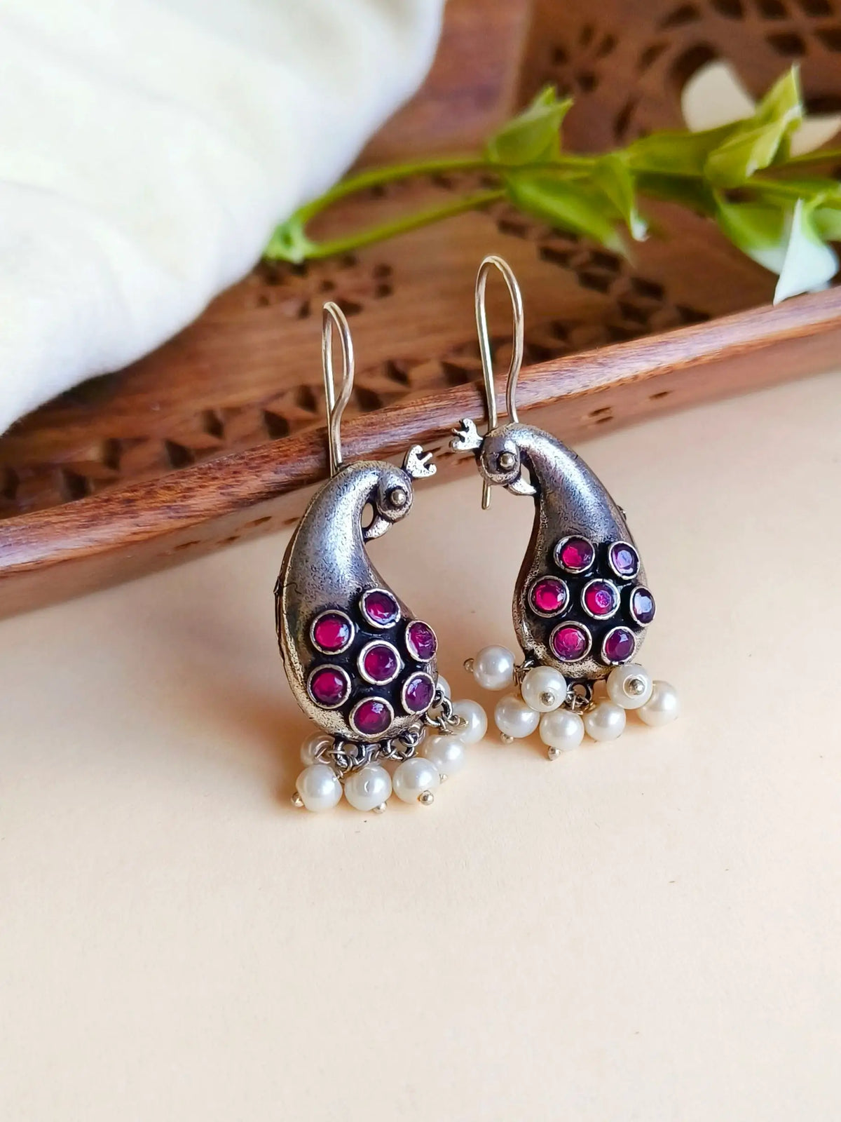 Oxidised German Silver Keri Hook Earrings for Timeless Elegance | Sarichka