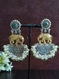 Royal Two-Tone Elephant Pearl Dangler Earrings for Festive Glam | Sarichka