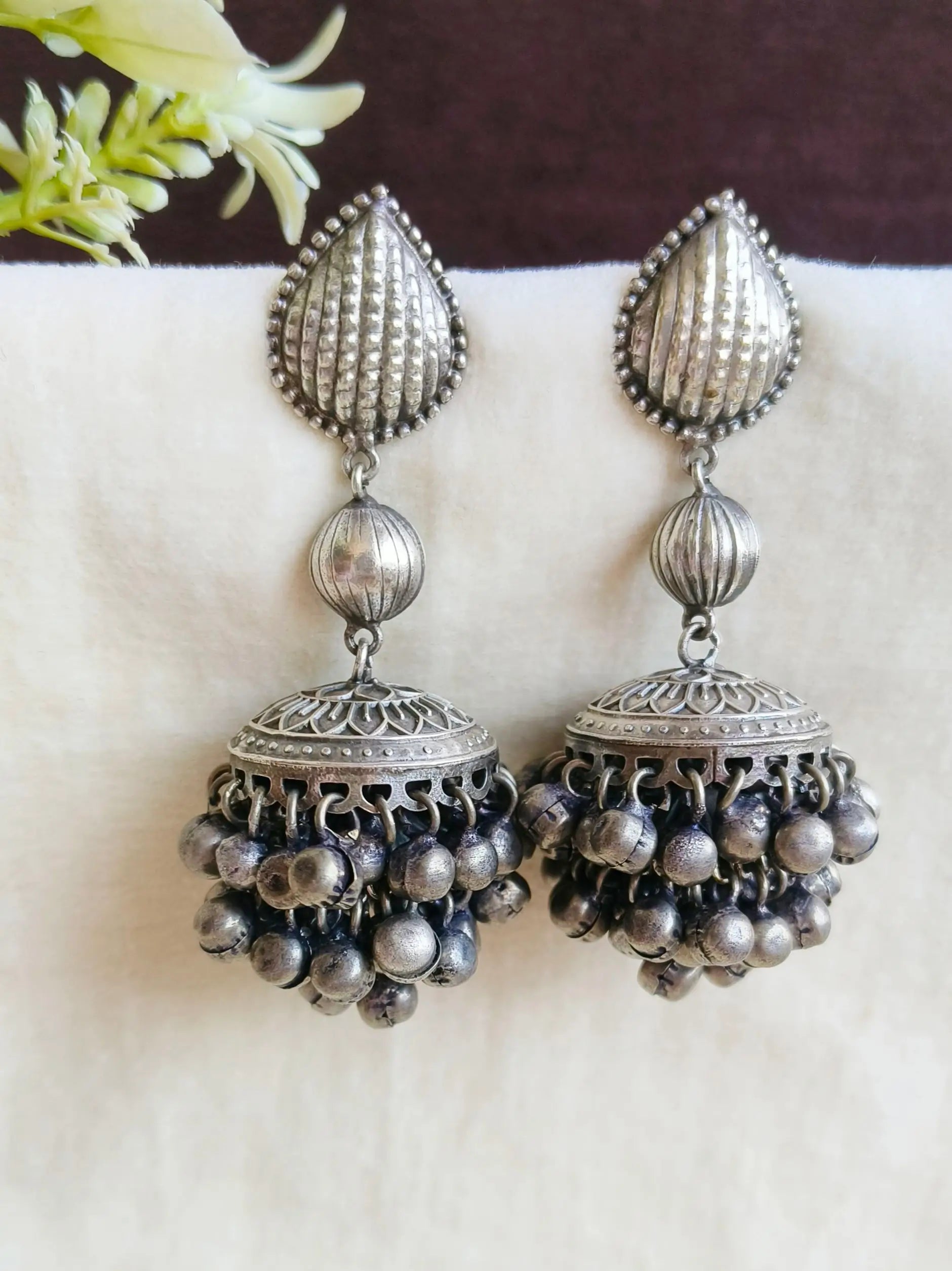 Exquisite 925 Silver-Plated Antique Double Jhumki Earrings for Elegance | Sarichka