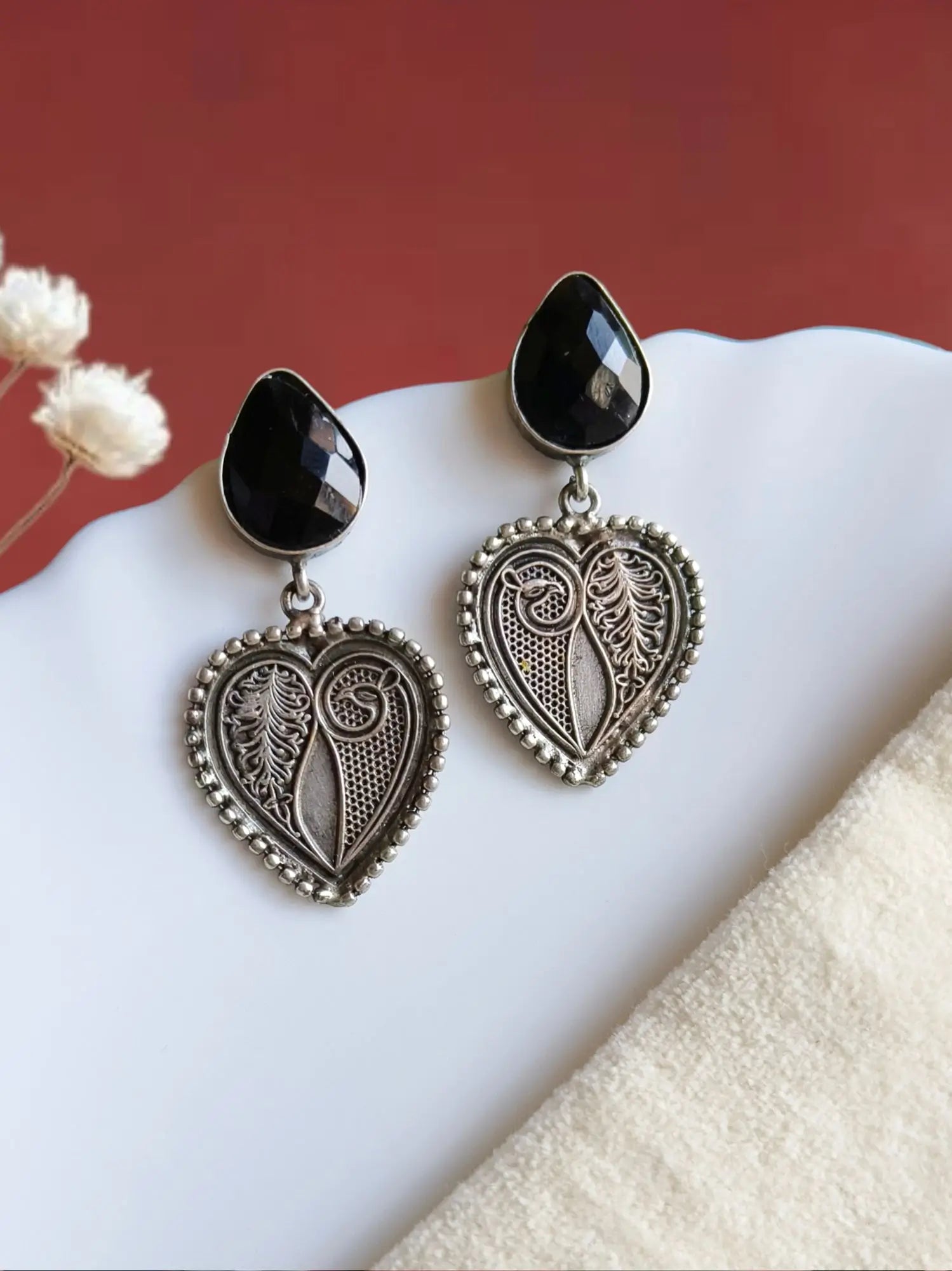 Silver Look-Alike Monalisa Pan Dangler Earrings for Elegance | Sarichka