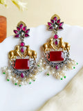 Two-Tone Nandi Dangler Earrings with Monalisa & Pearl Drops | Sarichka