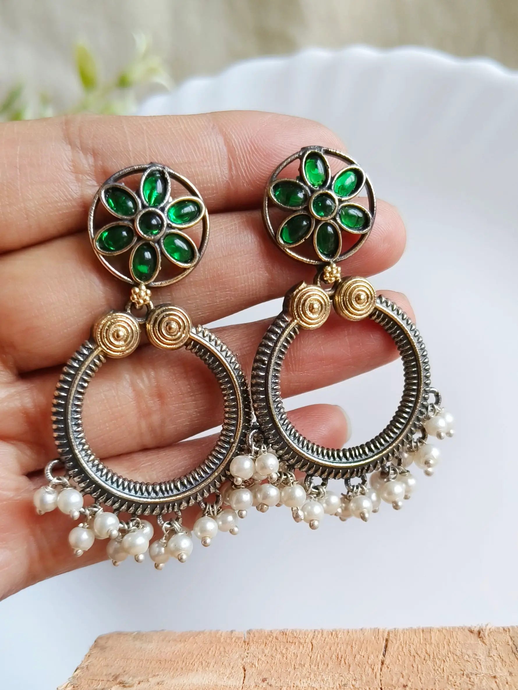 Stunning Dual-Tone Antique Dangler Earrings – Ethnic Elegance Redefined | Sarichka