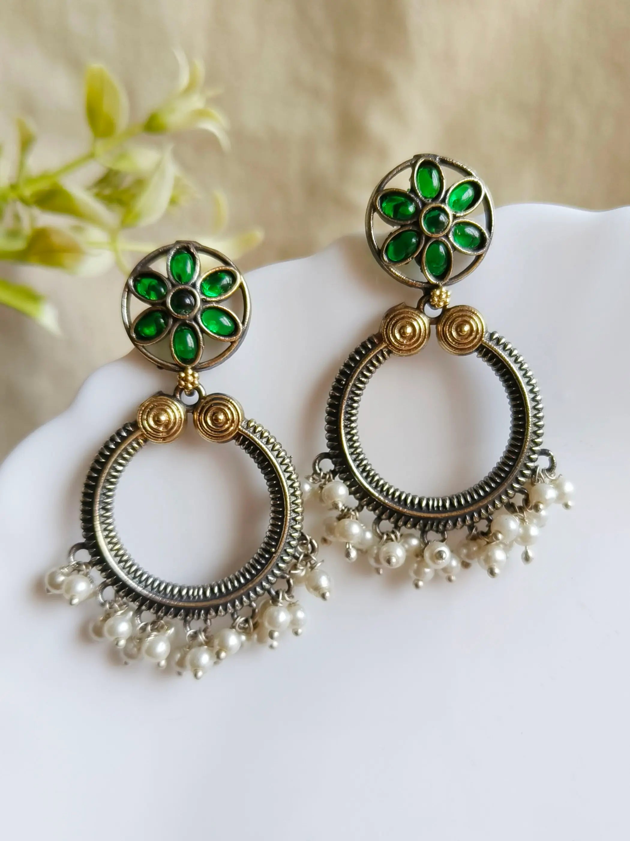 Stunning Dual-Tone Antique Dangler Earrings – Ethnic Elegance Redefined | Sarichka