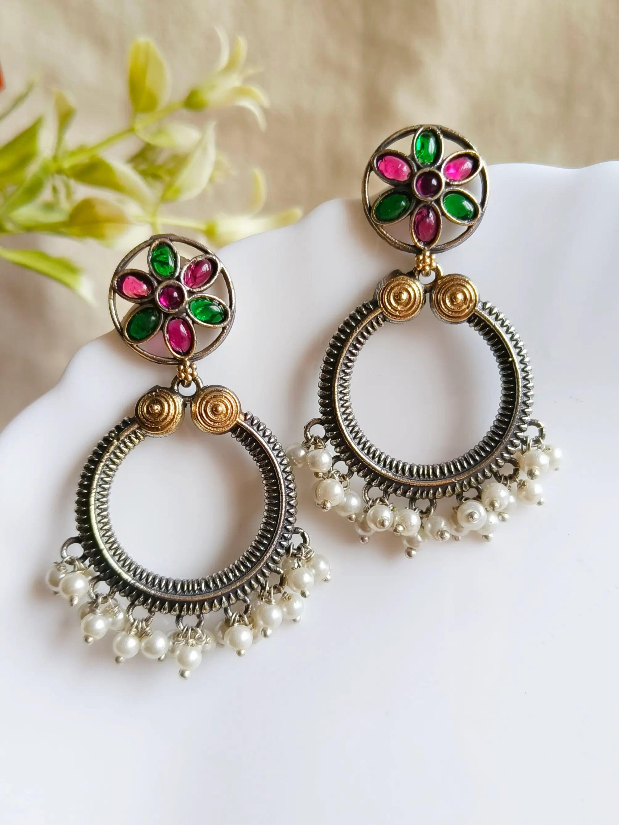 Stunning Dual-Tone Antique Dangler Earrings – Ethnic Elegance Redefined | Sarichka