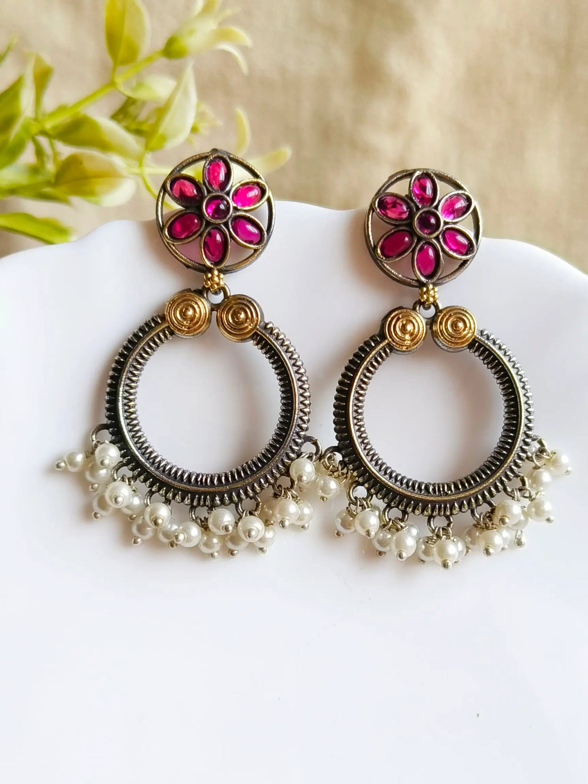 Stunning Dual-Tone Antique Dangler Earrings – Ethnic Elegance Redefined | Sarichka