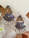 Dual-Tone Antique Dangler Earrings with Elegant Pearl Drops | Sarichka