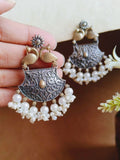 Dual-Tone Antique Dangler Earrings with Elegant Pearl Drops | Sarichka