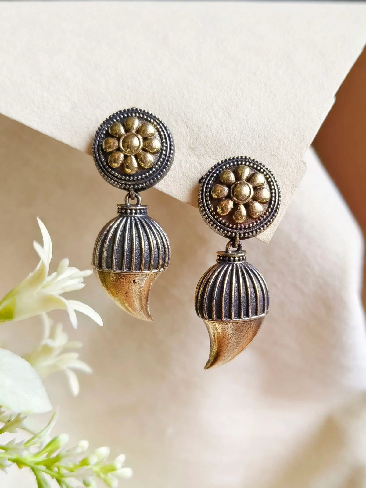 Dual-Tone Keri Dangler Earrings with Antique Finish | Sarichka