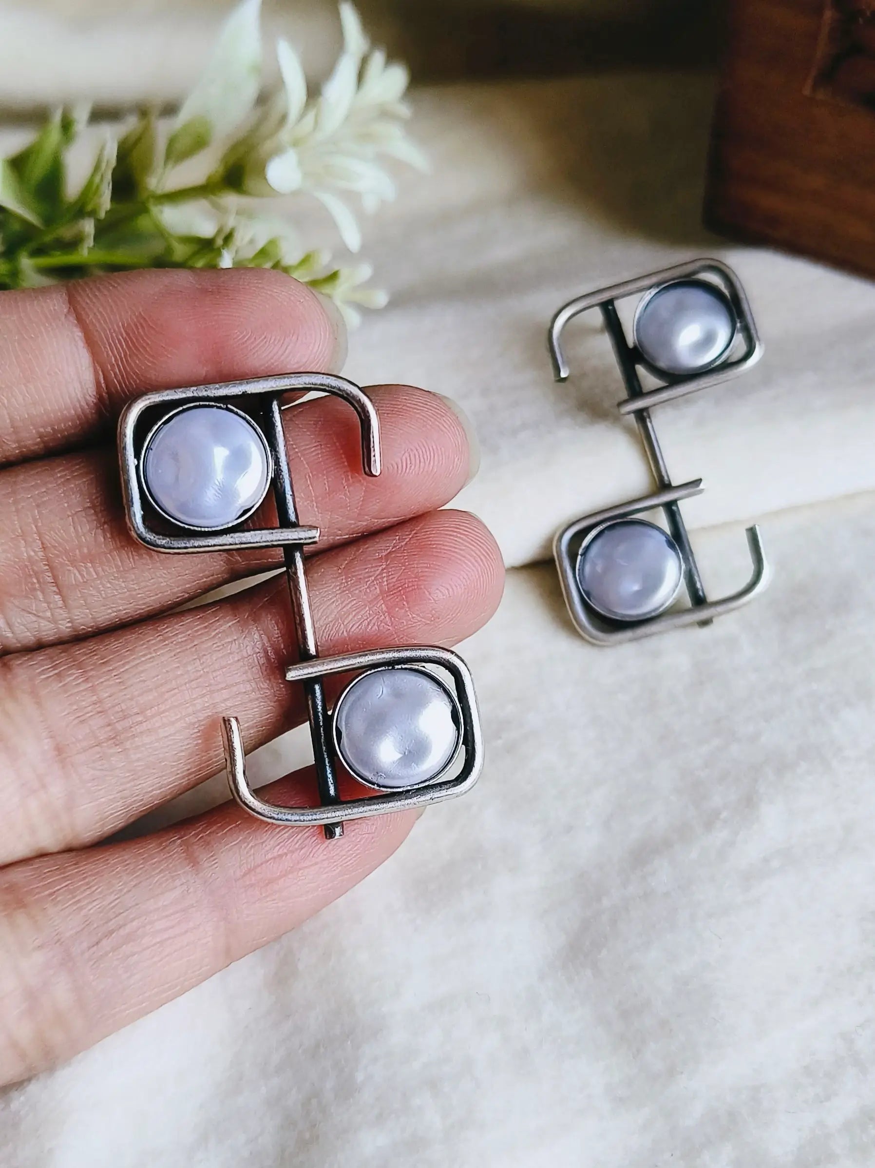 Handcrafted Silver-Tone Pearl Stud Earrings – Elegant & Casual Chic | Sarichka