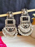 Silver Look-Alike Monalisa & Pearl Dangler Earrings – Ethnic Elegance! | Sarichka