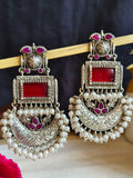 Silver Look-Alike Monalisa & Pearl Dangler Earrings – Ethnic Elegance! | Sarichka