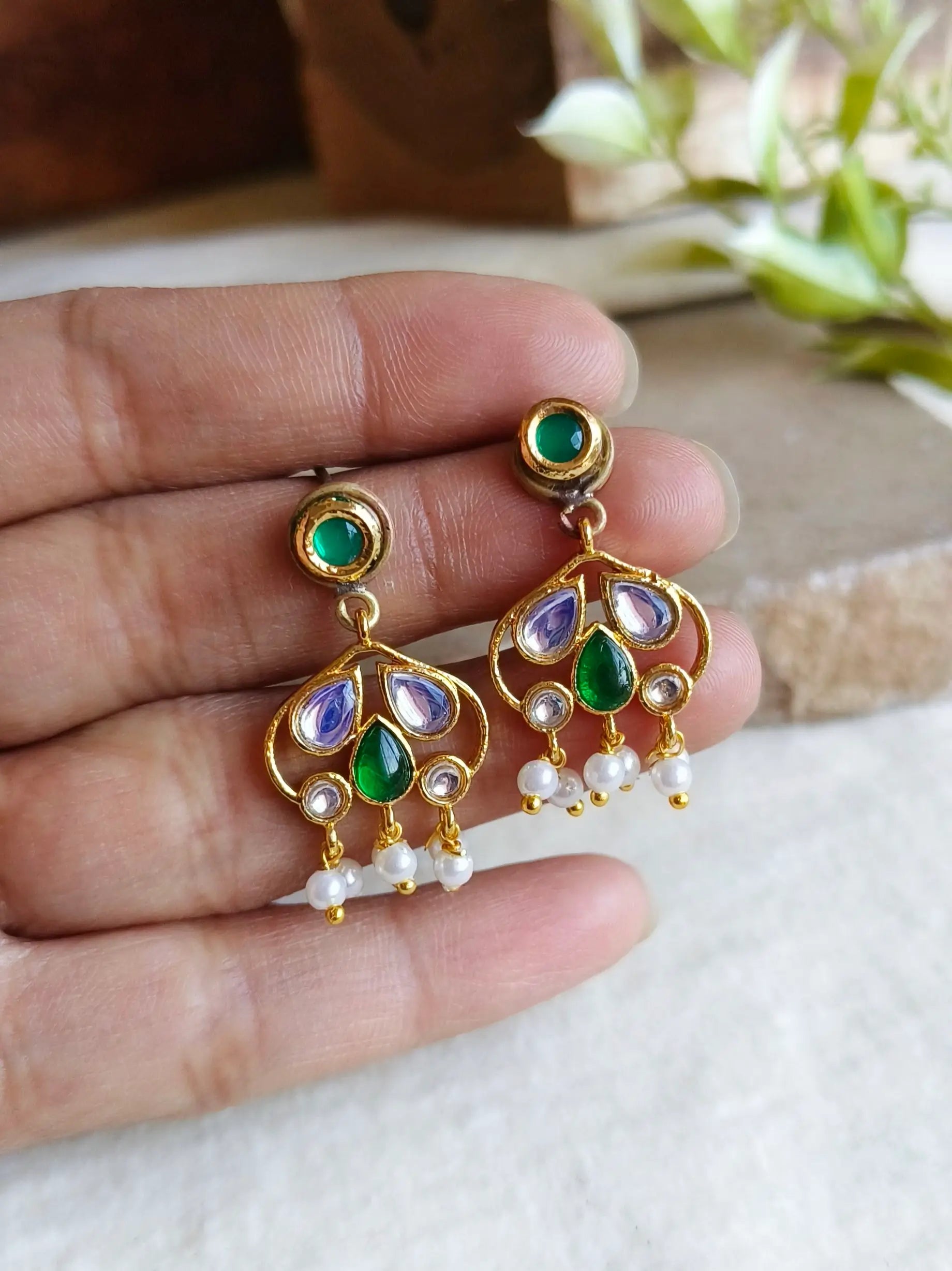 Gold-Plated Kundan & Polki Dangler Earrings for Daily Wear | Sarichka