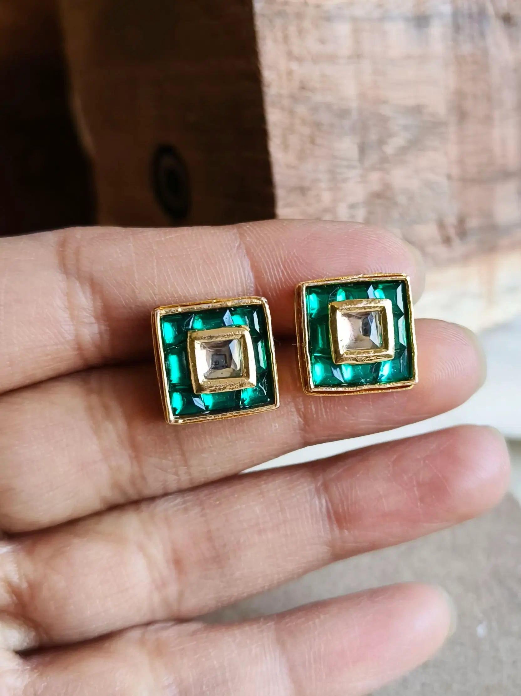 Elegant Gold-Plated Kundan Square Stud Earrings for Every Occasion | Sarichka